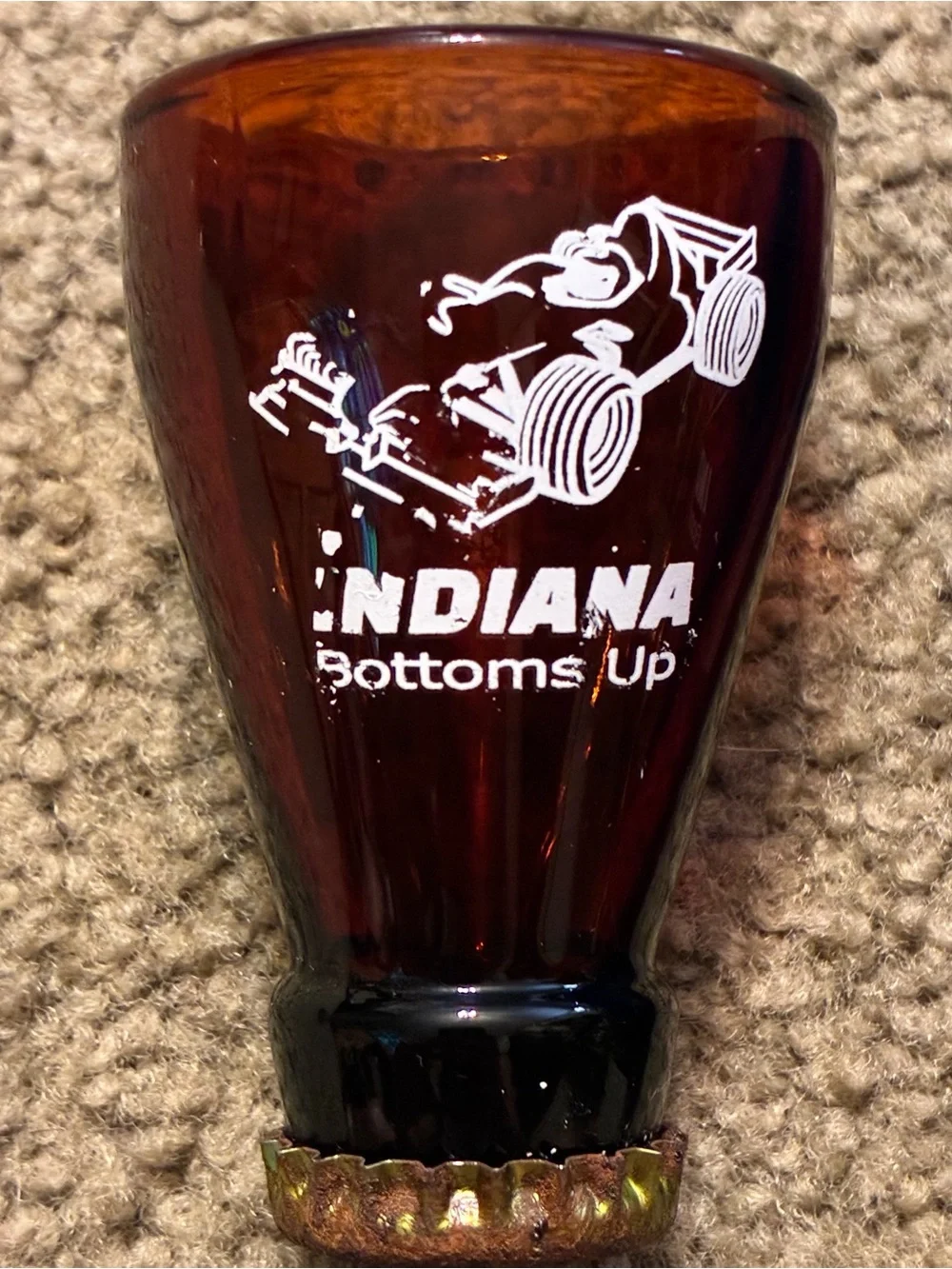 Bottoms Up Bottle Top Shot Glass - Blue & Amber Indianapolis Motor Speedway
